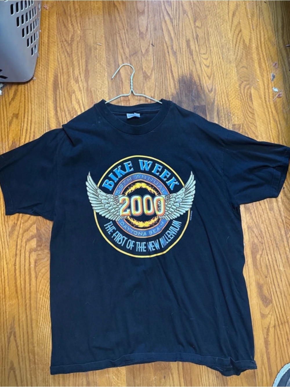 Harley-Davidson Black Tee with Yellow & White Bike Week 2000 Graphic